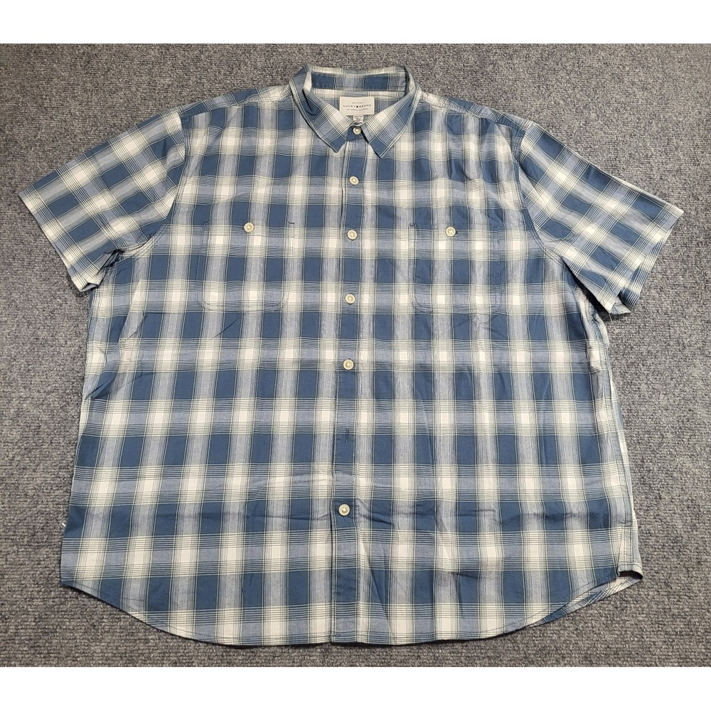 Lucky Brand Men's Plaid Short-Sleeve Button-Down Blue Check Shirt Size XX-Large
